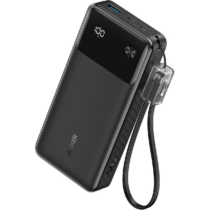 انكر بنك طاقة مع بيه دي بقوة 30W شحن سريع بتقنية (بي دي ) (1X USB/2X USB-C) 3 يو أس بي 20000 مل أمبير اسود