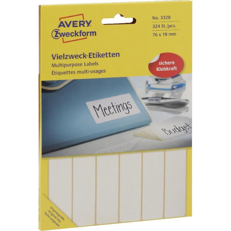 Avery Zweckform Multipurpose Labels, A6 - 76 X 19 mm, Rectangle, White, 324 Labels