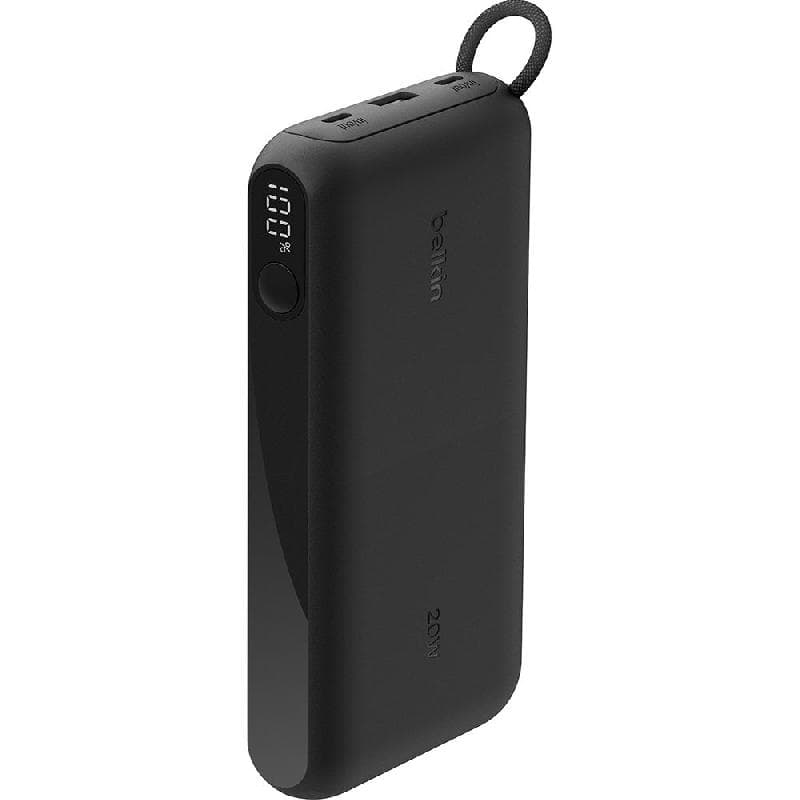 بيلكن بوست تشارج مللي أمبير مع شاشة 20000 باور بانك شحن سريع بتقنية (بي دي ) (1X USB/2X USB-C) 3 يو أس بي 20000 مل أمبير اسود