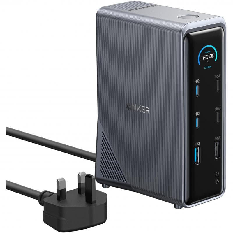 انكر برايم محطة متعددة المنافذ سي-يو اس بي 14 منفذ: 2× HDMI، 5× USB-C5 ،× USB-A، RJ-45مم 3.5 ، منفذ صوت رمادي