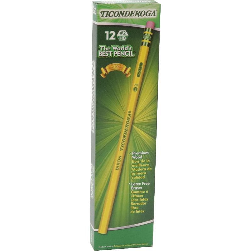 ديكسون قلم رصاص ذو هيكل أسطواني أصفر اللون مزود بممحاة قلم رصاص مقاس 2 اتش بي ناعم 12 Pencils