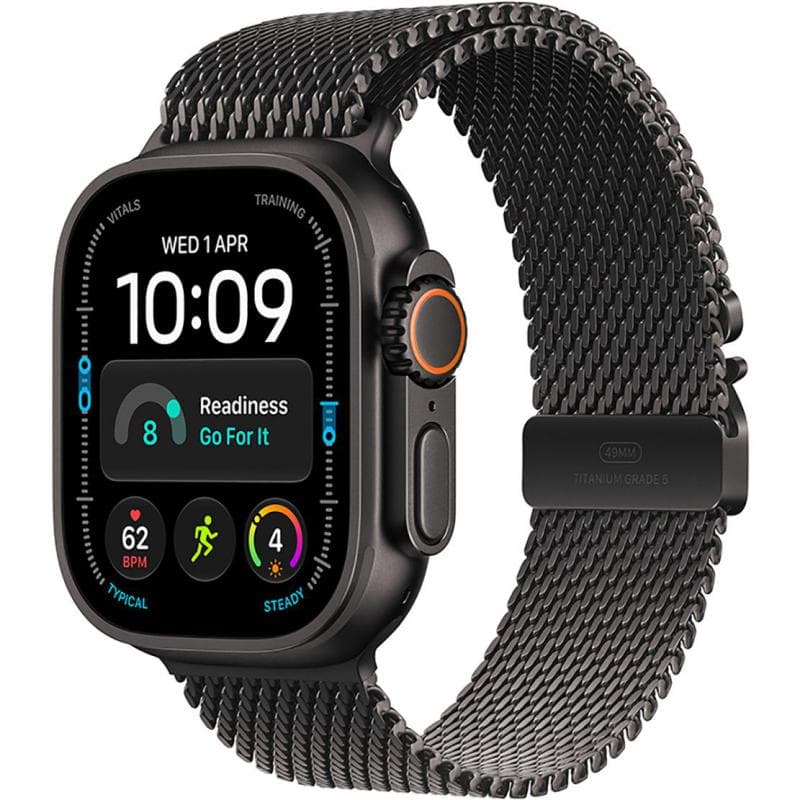 Apple Watch Ultra 4 Smartwatch, GPS + Cellular, Black Titanium Case, Black Milanese Loop, Large