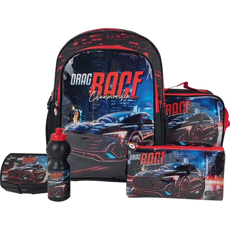 Roco Cars Drag Race 5-in-1 Backpack with Accessory, Red/Black