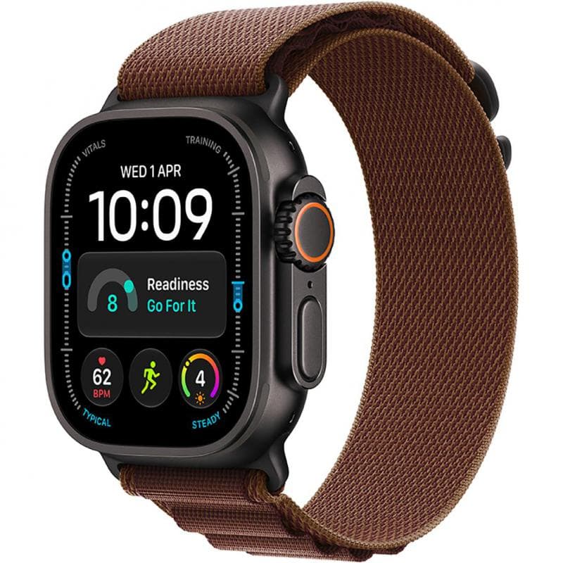 Apple Watch Ultra 4 Smartwatch, GPS + Cellular, Black Titanium Case, Burgundy Alpine Loop, Small