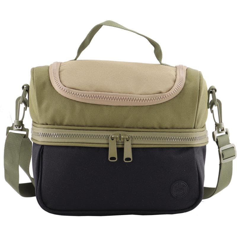 Atrium Big Zipper Lunch Bag, 2-Tone Color, Khaki/Green/Black