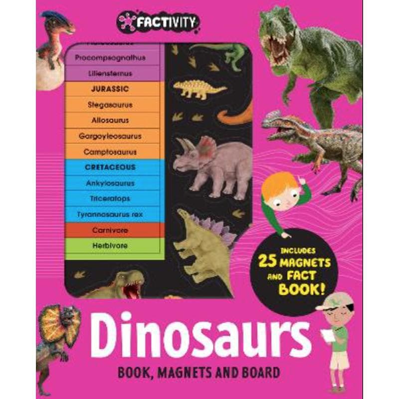 Factivity: Dinosaurs Book, Magnets and Board (Neon) - Includes 25 Magnets and Fact Book!
