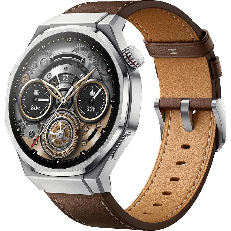Honor Watch 5 Ultra Smartwatch, GPS, 1.5", Silver Titanium Case, Brown Leather Strap, One Size