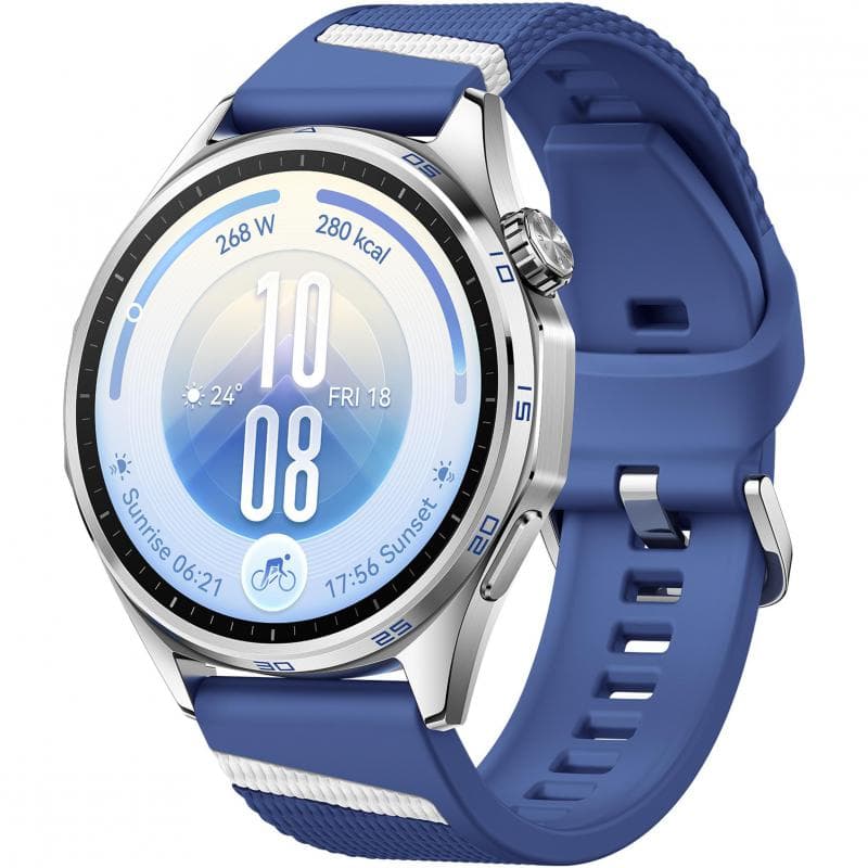 HUAWEI Watch GT 7 46 Smartwatch, GPS, 1.47", Blue Stainless Steel Case, Blue Fluoroelastomer Strap, One Size