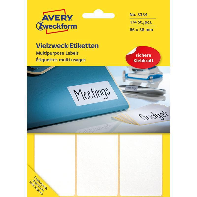 Avery Zweckform Multipurpose Labels, A6 - 38 X 66 mm, Rectangle, White, 174 Labels