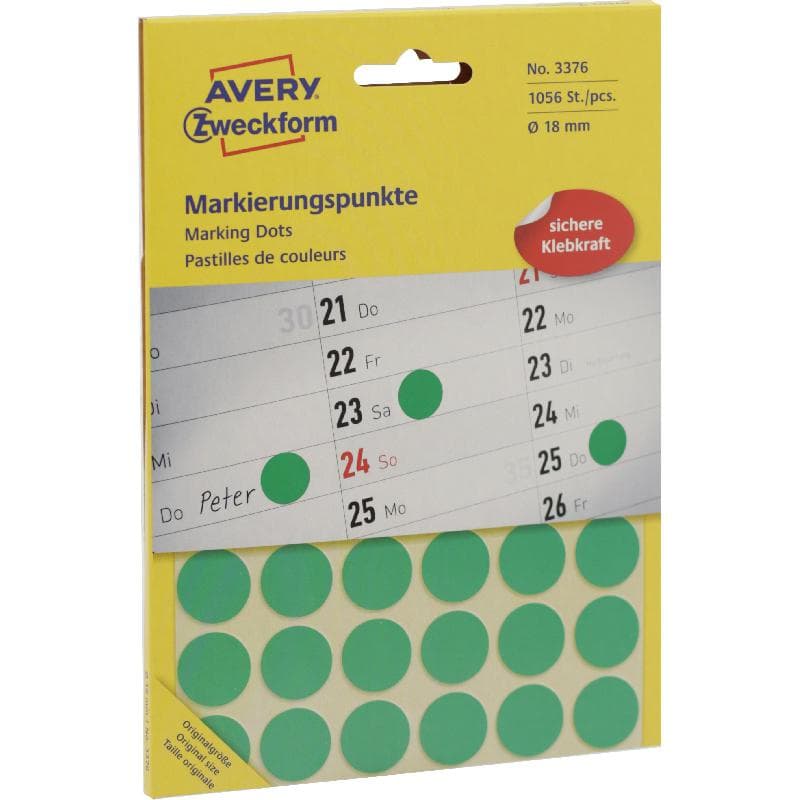 Avery Color Coding Labels, A6 - 18 mm, Round, Green, 1056 Labels