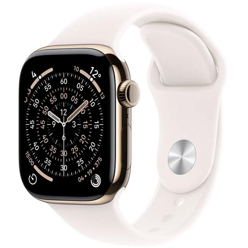 Apple Watch Series 11 42 Smartwatch, GPS + Cellular, Gold Titanium Case, Light Blush Sport Band, Medium/Large
