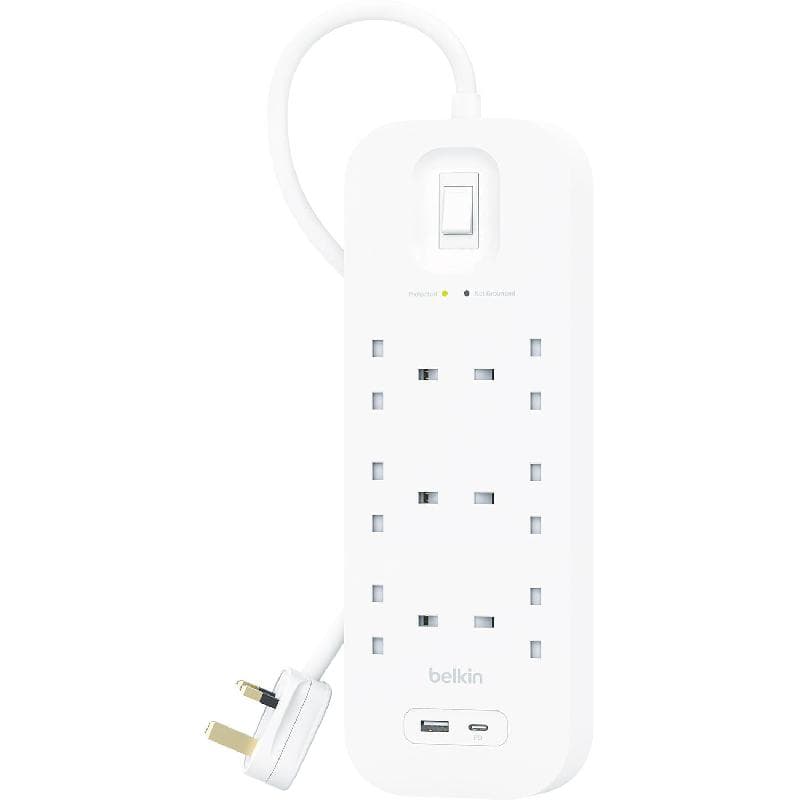بيلكن واقي من ارتفاع التيار + يو اس بي 6 1 منفذ 2 منافذ؛X USB/1X USB-C 2.00 م