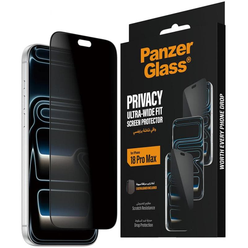 PanzerGlass Ultra-Wide Fit Smartphone Screen Protector, for iPhone 18 Pro Max, Tempered Glass, Privacy