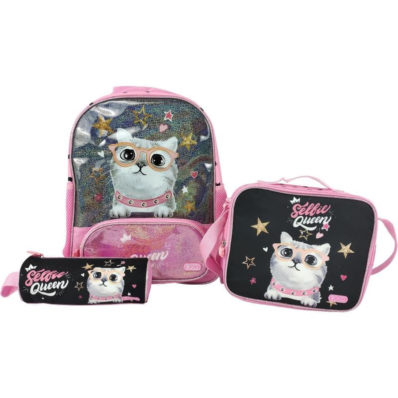 Roco Cat Backpack with Accessory, Pink/Black