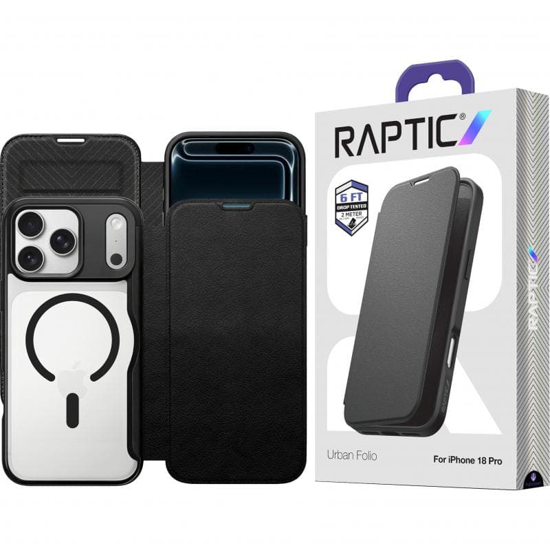 Raptic Urban Folio Flip Cover Mobile Case, for iPhone 18 Pro, Black