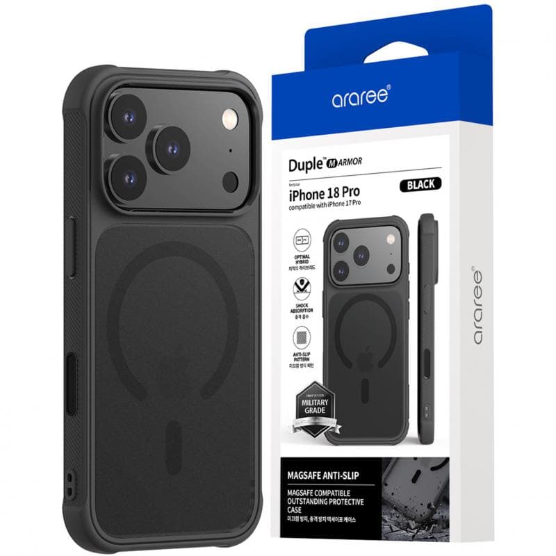 Araree Duple M Armor Back Cover Mobile Case with MagSafe, for iPhone 18 Pro/iPhone 17 Pro, Black