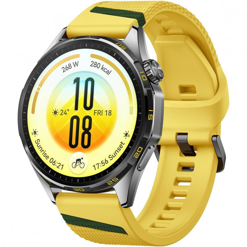 HUAWEI Watch GT 7 46 Smartwatch, GPS, 1.47", Silver Stainless Steel Case, Whitestone/Translucent Amp Yellow Fluoroelastomer Strap, One Size