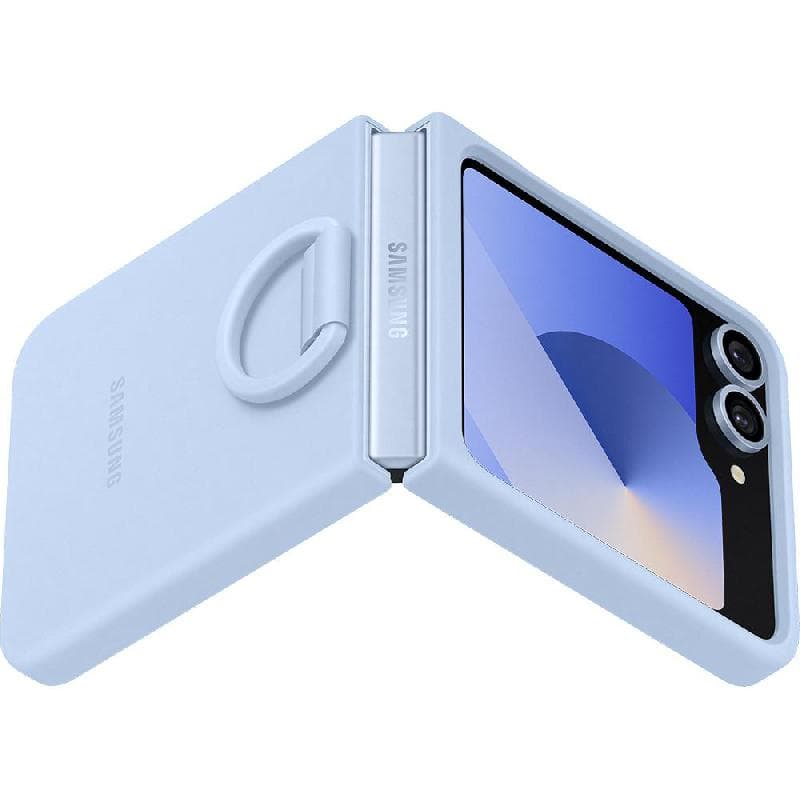 Samsung Silicone Flip Cover Mobile Case with Ring, for Samsung Galaxy Z Flip6, Blue
