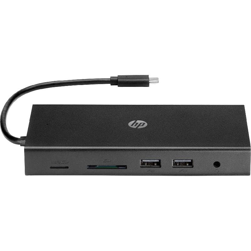 اتش بي ترافل محطة متعددة المنافذ سي-يو اس بي 11 منفذ (2X USB 2.0/2X 3.0/USB-C/HDMI/VGA/مخرج صوت/RJ-45/SD/Micro SD) اسود