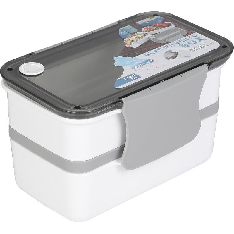 Lunch Box, Double Deck - Snap Lock, Grey/White