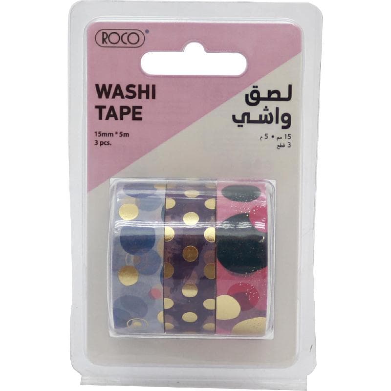 روكو لاصق واشي 3 بكرات 15 mm X 5 m ألوان متنوعة