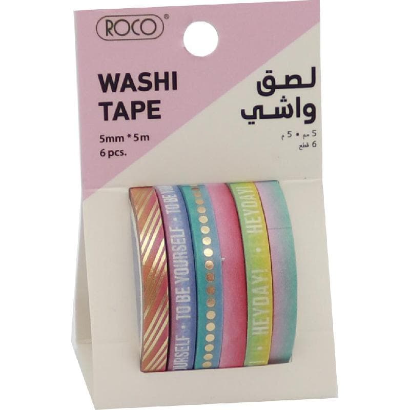 Roco Washi Tape, 6 Roll, 5 mm X 5 m, Assorted Color