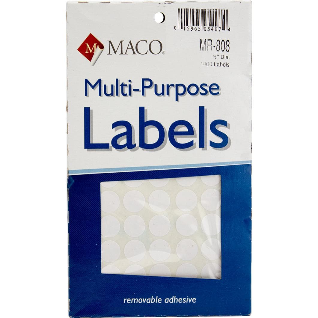 Maco Multipurpose Labels, A6 - 0.5" (Diameter), Round, White, 1000 Labels