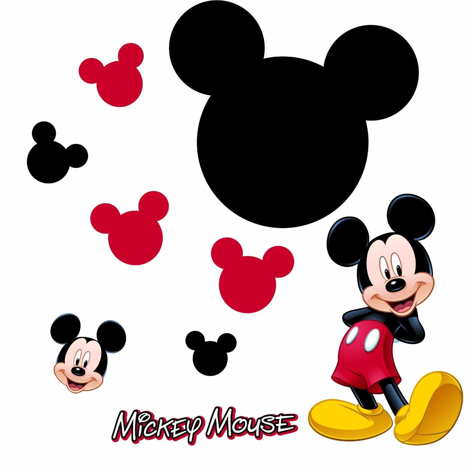 Mickey Wall Decals, Black/Red/Yellow, 39.50 in ( 100.33 cm )X 17.50 in ( 44.45 cm )