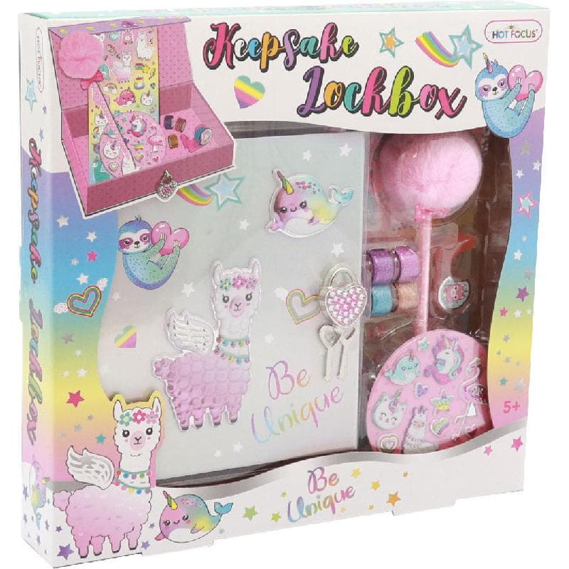 Hot Focus Llama Keepsake Lockbox Stationery Set, Pink