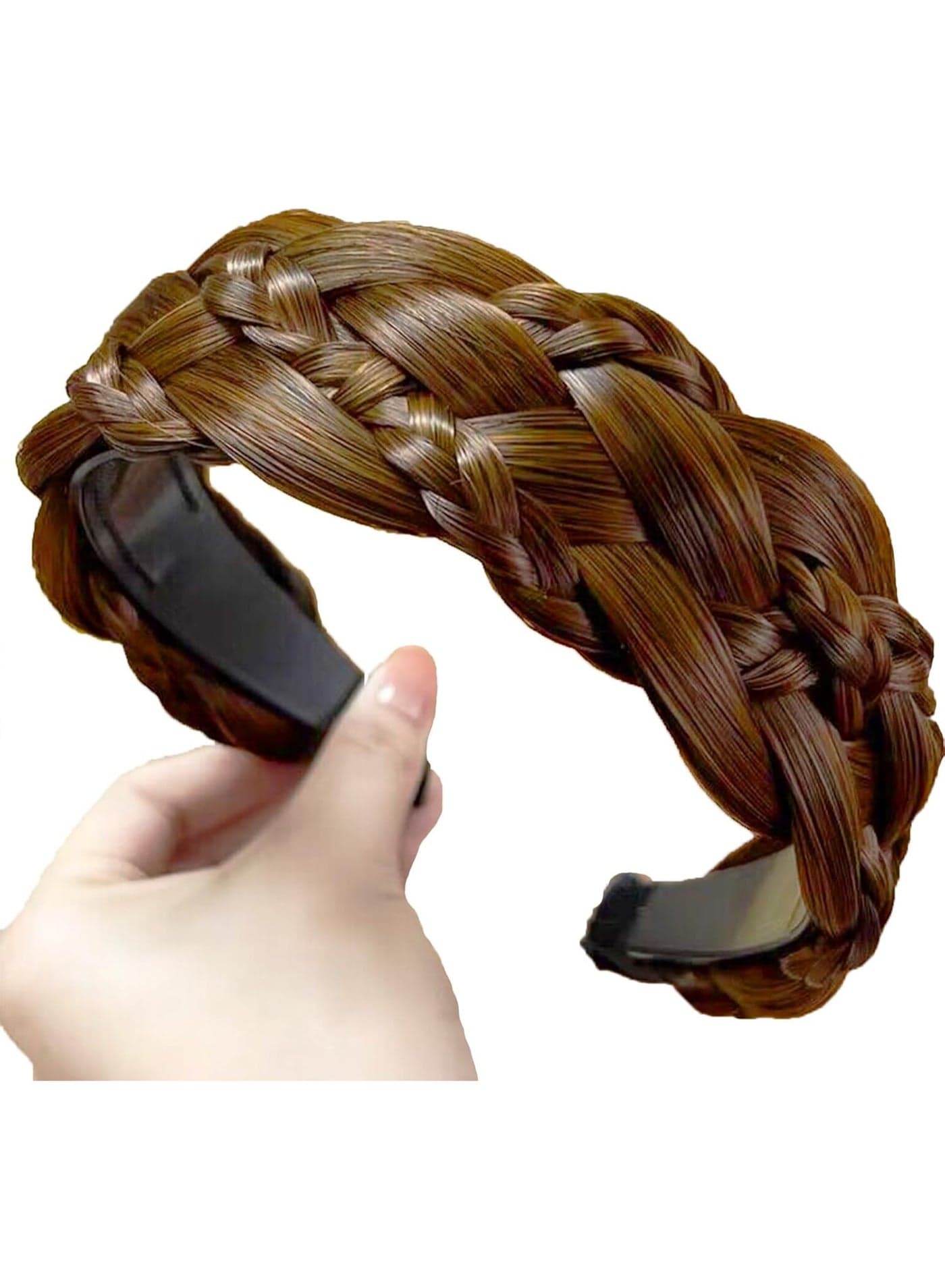 Braided Headband Hoop 5 Strands Synthetic Hair Plaited Headband Braid Braided With Teeth Hair Band Fashion Hair Accessories Stretch Braid Headbands Hairpiece for Women Girl (Brown)