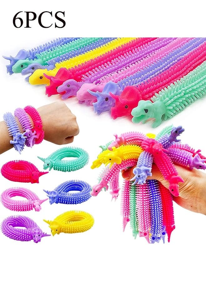 6 Pcs Dinosaur Stretchy String Fidget Sensory Toys, Relaxing Toys for Kids Ans Adults Stress Relief, Goodie Bag Fillers, Party Favor (Random Color)