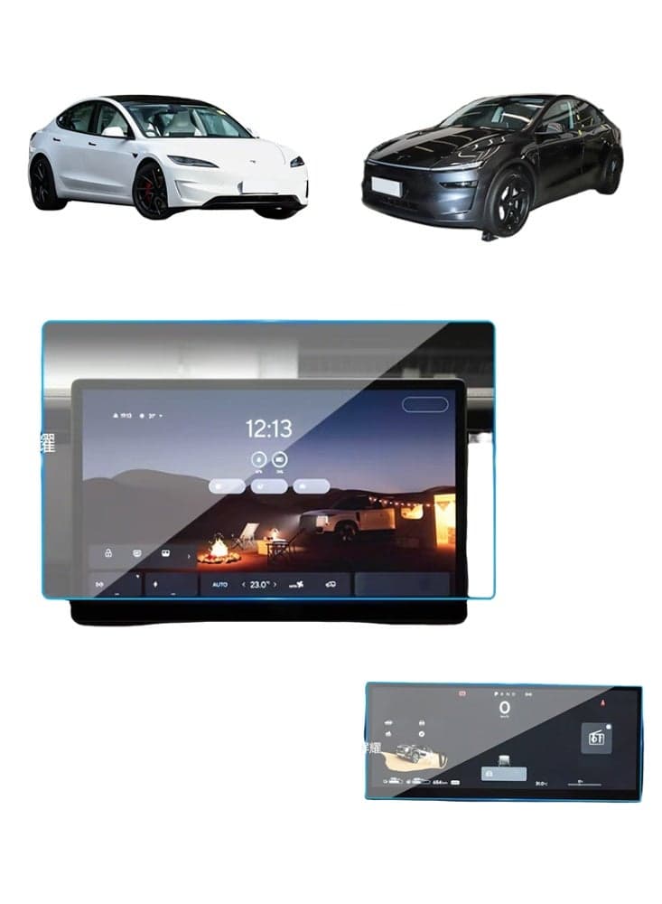Suitable for 2025-2026 Tesla Model Y and Model 3 dashboard and center console film kit, featuring high-definition tempered film for protection, scratch-resistant and wear-resistant, with excellent clarity and transparency