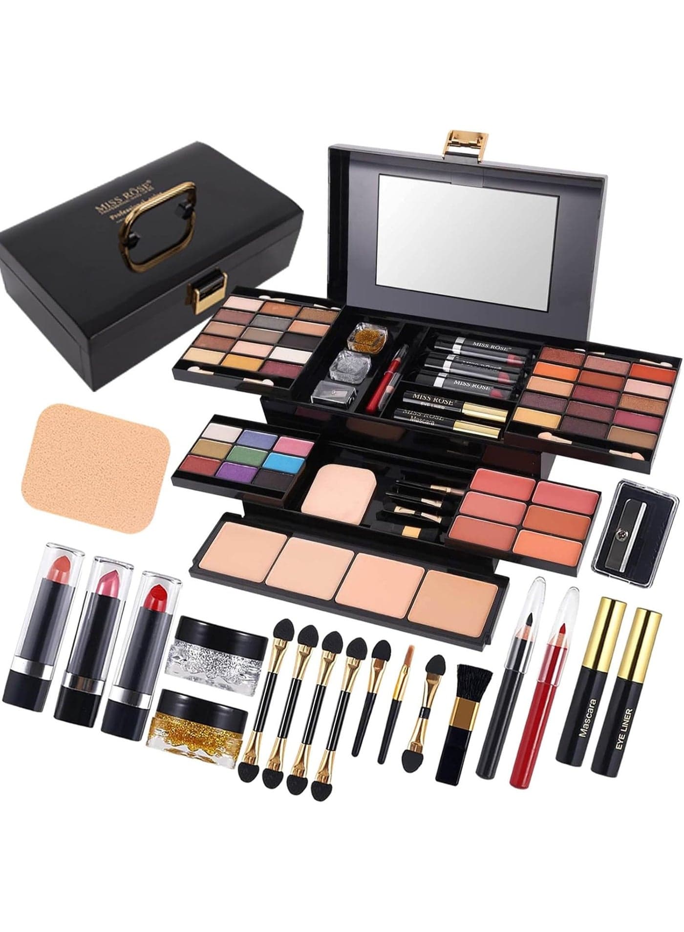 Miss Rose 331Y M54 Colour All-in-One Gift Makeup Kit – Complete Set with Eyeshadow, Blusher, Eyebrow Powder, Concealer, Eyeliner Pencil & Mirror, Full Makeup Kit for Women