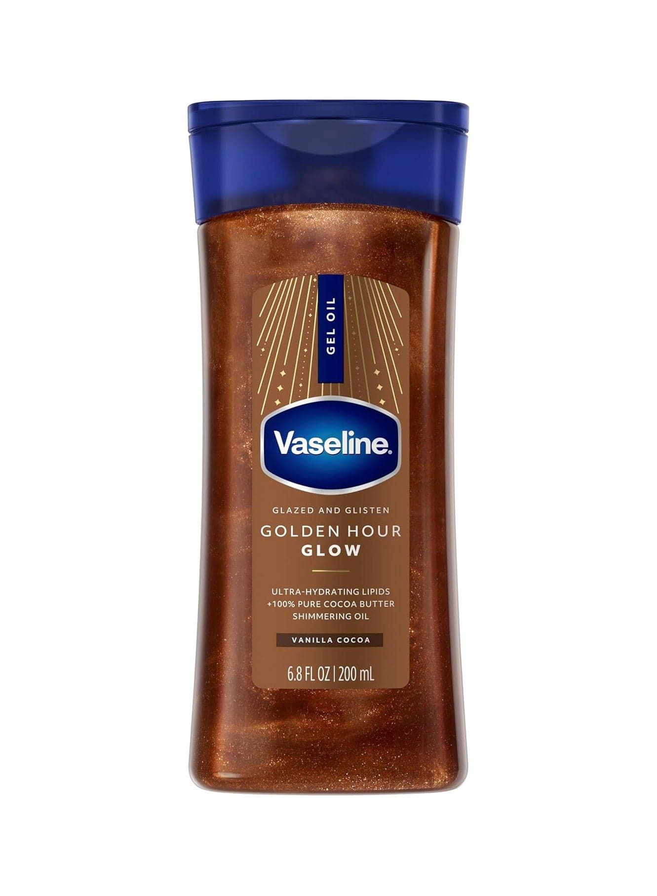 Vaseline Glazed & Glisten Golden Hour Body Gel Oil 200ml | Vanilla Cocoa Glow | Shimmering Body Oil | With Ultra-Hydrating Lipids & 100% Pure Cocoa Butter
