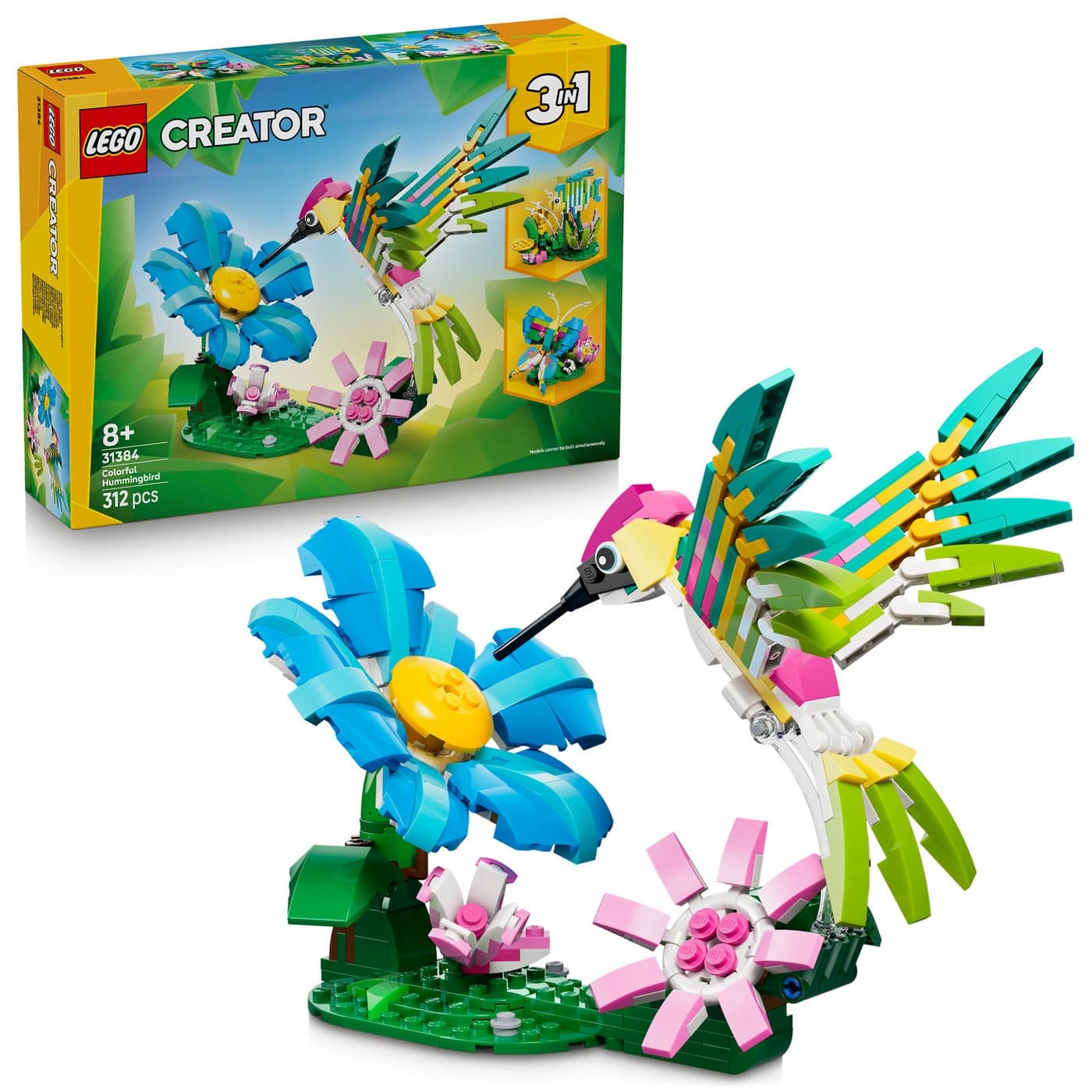 LEGO Creator 3 in1 Wild Animals: Colorful Hummingbird 31384 Building Toy Set (312 Pieces)