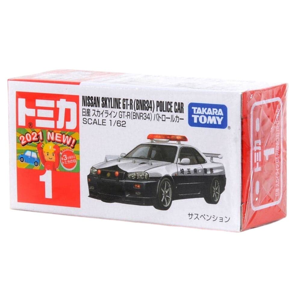 Takara Tomy Tomica 1 Nissan Skyline GT-R (BNR34) Police Die-cast Car (1:62, White/Black)