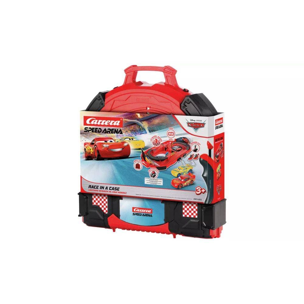 Carrera Speed Arena Disney Pixar Cars Race In A Case Lightning McQueen vs Cruz Ramirez Slot Car Racing Set (1:64, Red/Yellow)