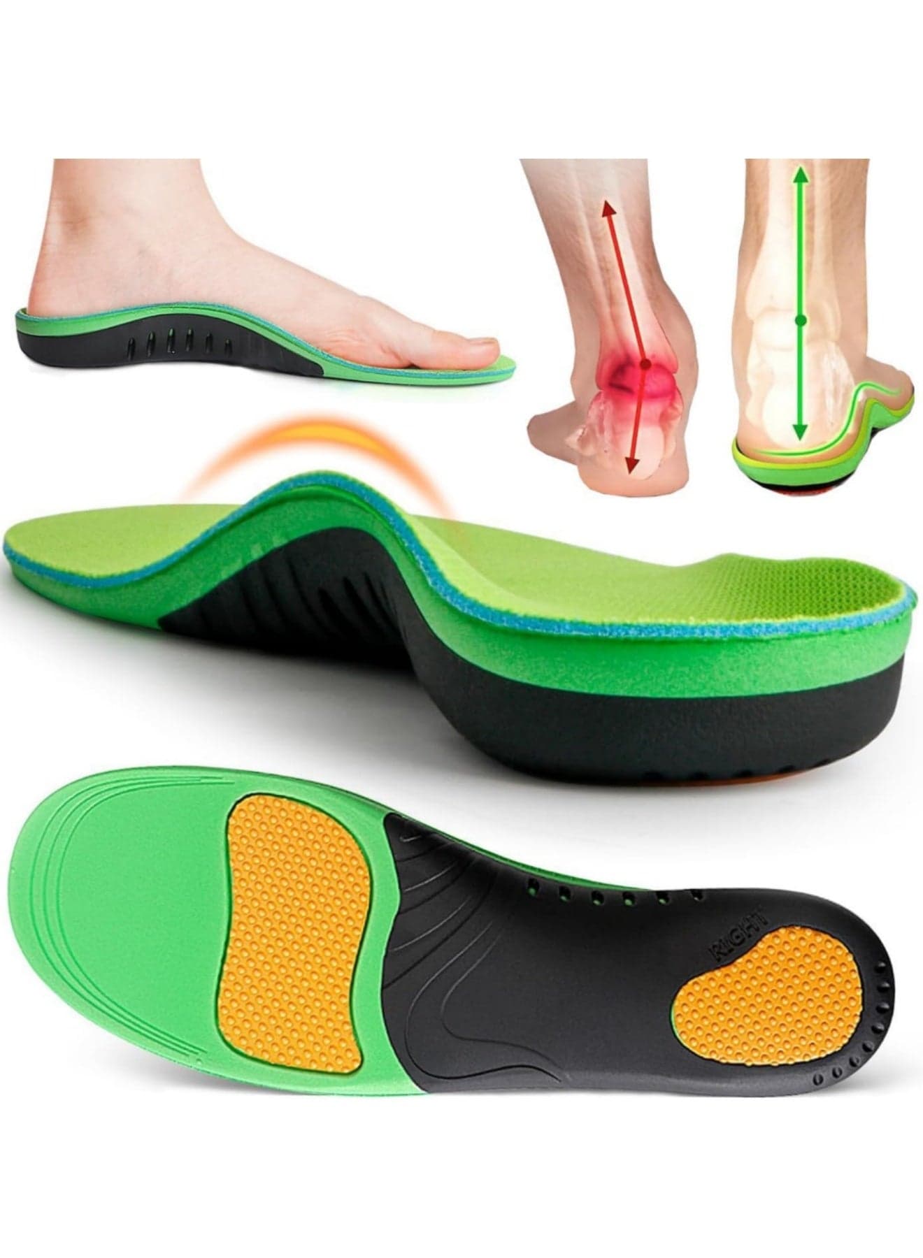 Arch Support Insoles, Plantar Fasciitis Insoles For Men Women, Heavy Duty Flat Foot Pain Relief Orthotic Running Athletic Work Boot Insoles For Standing All Day, L (EU 44-46 295cm)