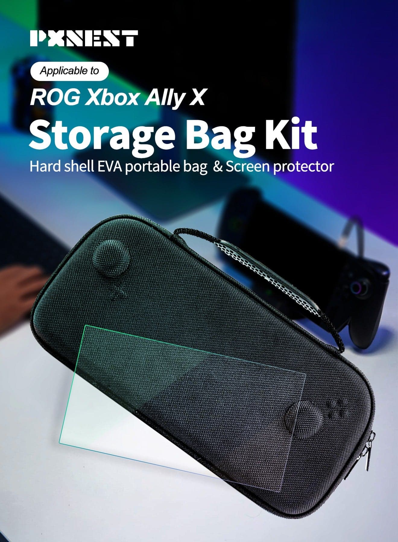 Compatible with ASUS ROG Xbox Ally X hard carrying case, EVA shockproof handheld storage case, waterproof, includes 1 screen protector and 1 protective case.