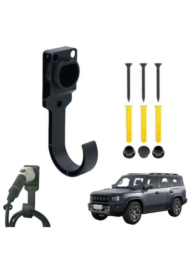 EV Charger Holder and Cable Organizer for GBT, Wall Mount Charging Cable Bracket with Hook, Fits BYD, Xpeng, Jetour, NIO, FAW EV Car Accessories
