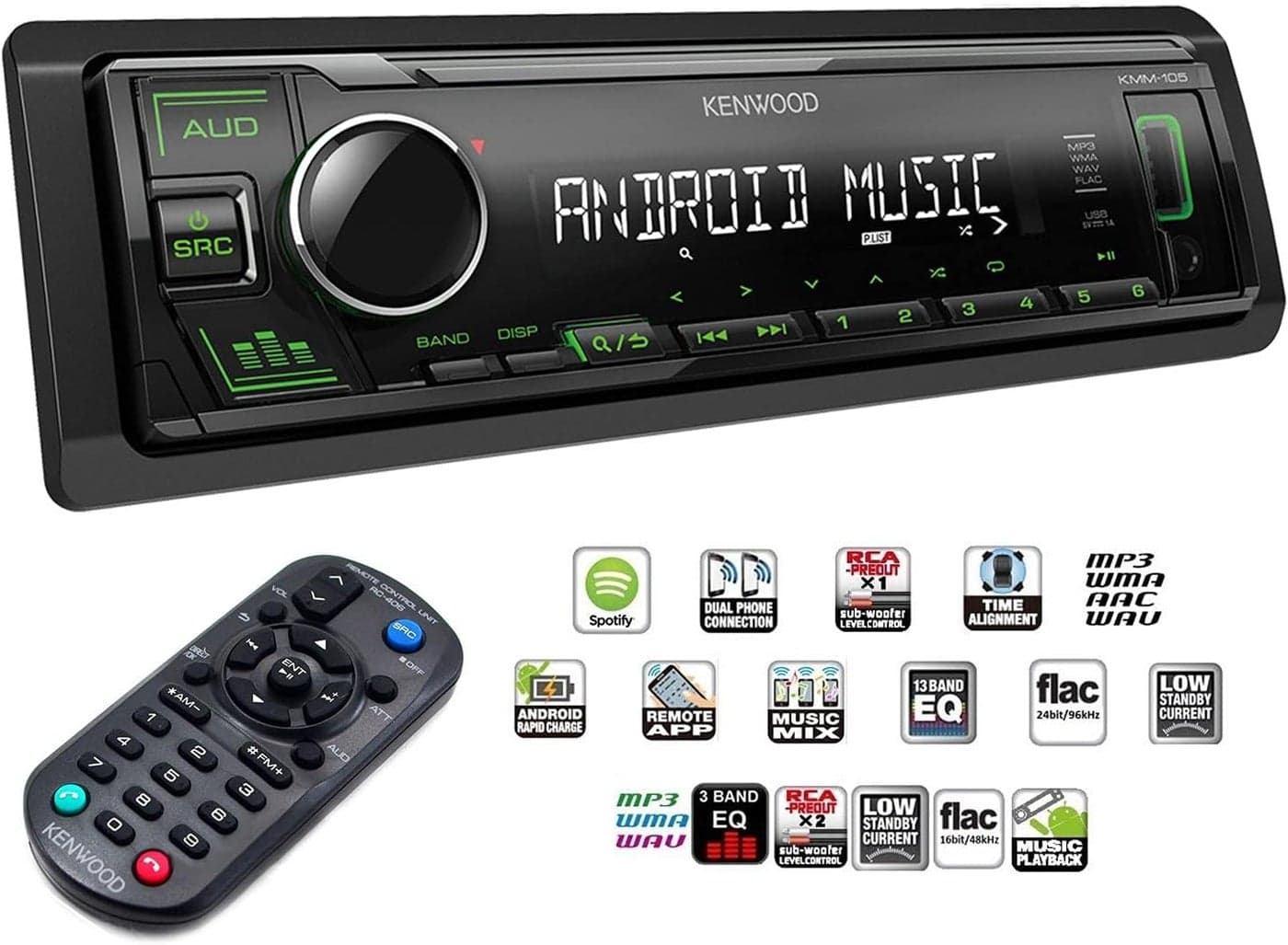 Kenwood KMM-105 Single Din Media Receiver with Remote Control