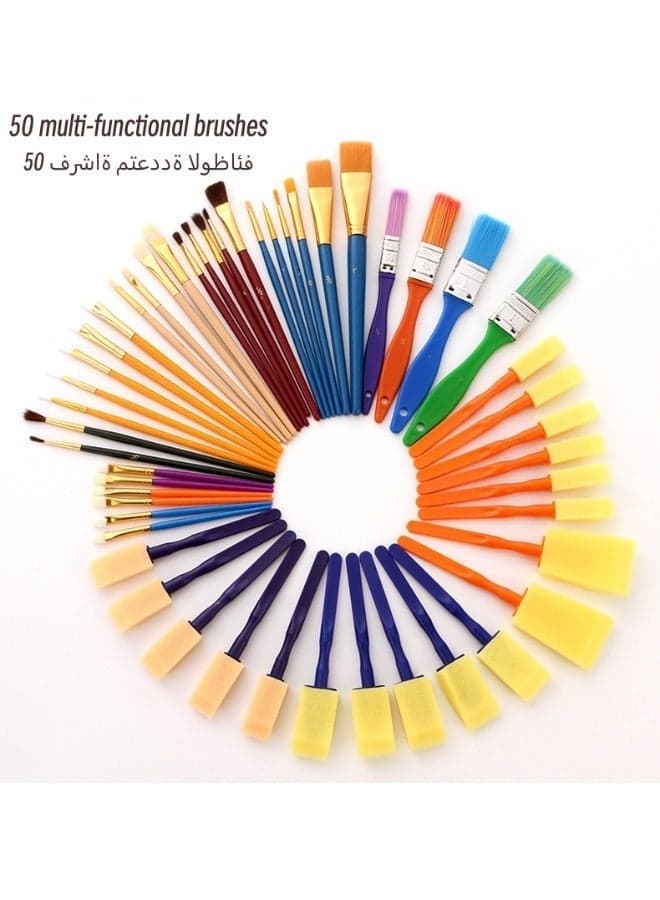 50-Piece Professional Paint Brush Kit-Soft Durable Bristles,Nylon Hair Artist Acrylic Paint Brushes for Acrylic Oil Watercolor,Ideal for Painting,Art Class Projects