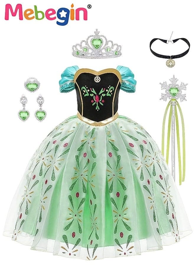 Deluxe Princess Costume Set with 5PCS Accessaries, Fancy Elegant Tull Dress for Girls, Fairy Dress with Exquisite Patterns, Suitable for Party, Birthday, Funfair, Stage Performance, Cosplay and Any Other Special Occasions