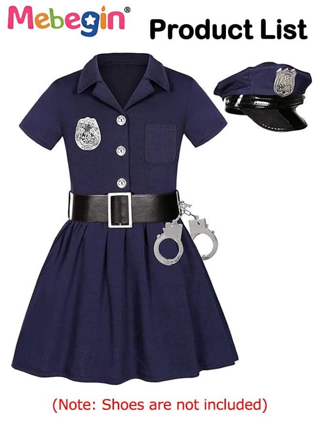 Girls Police Uniform Set with Dress, Hat, Cap, Belt and Badges, Career Experience Attire for Kids, Cosplay Dress Up, Suitable for Party, Birthday, Funfair, Stage Performance, Cosplay and Any Other Special Occasions