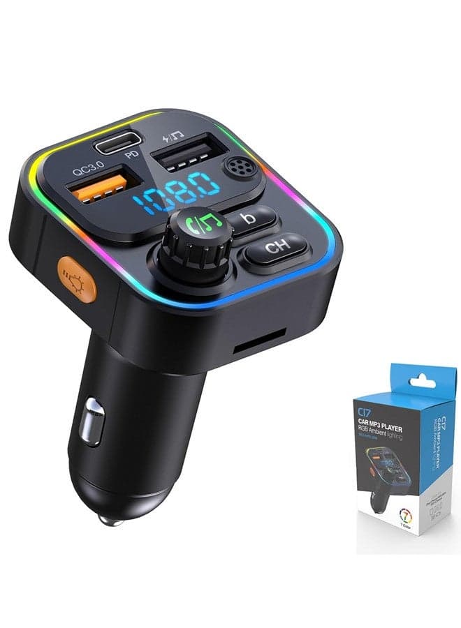Bluetooth FM Transmitter,22.5W PD Fast Charger USB C Car Adapter, AUX Wireless FM Radio Transmitter, Hands-Free Calling,Audio Receiver for Car