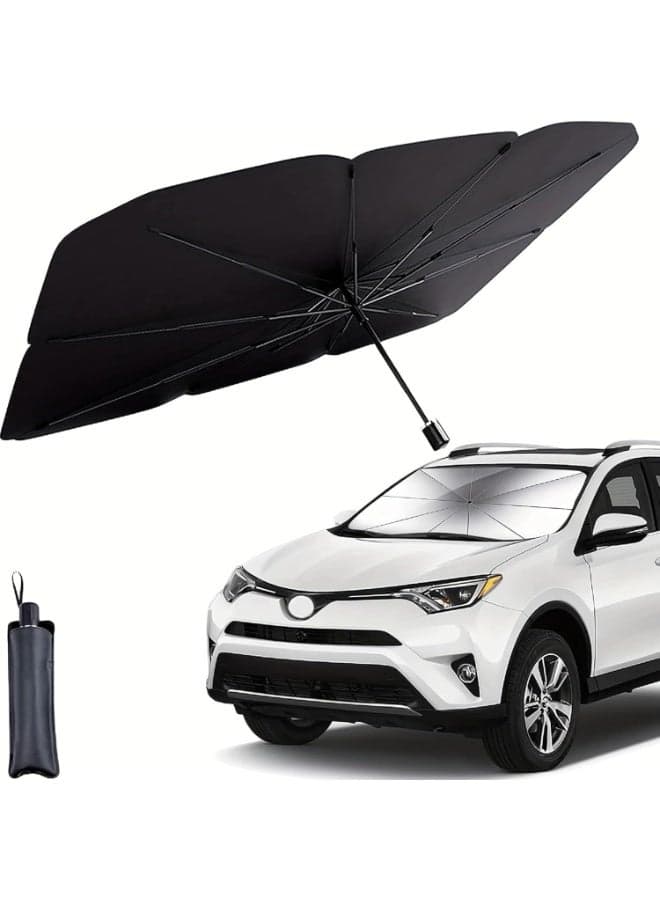 Upgrade Car Sun Shade Pull Ring Type for Front Windshield | UV Protection Sun Visor | Titanium Silver Foldable Umbrella Sunshade Car Cover