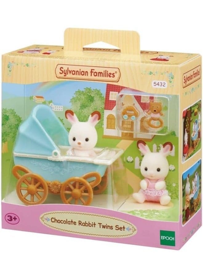 Chocolate Bunny Twins Doll Set with Pushchair, Small Twin Dolls for Kids, Pretend Play Roleplay Toy with Accessories, Educational Imaginative Play for Girls & Boys