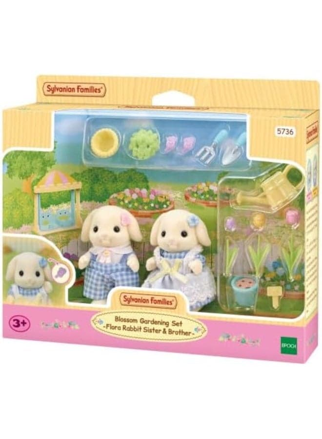Sylvanian Families Blossom Gardening Set – Flora Rabbit Sister & Brother Figures with Garden Accessories, Dollhouse Playset for Kids Ages 3+, Collectible Animal Figure Toy