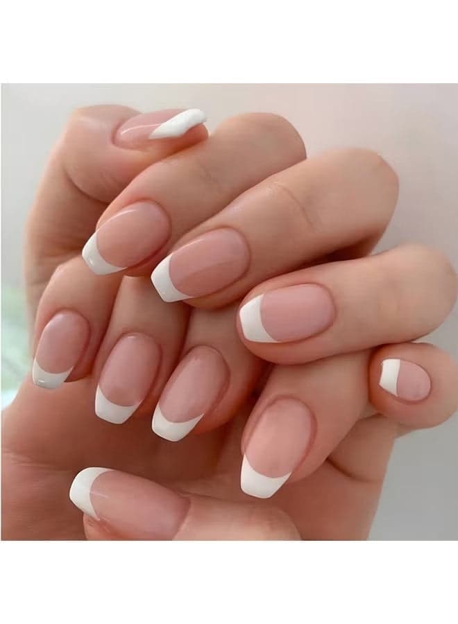 French Tip Press On Nails, Package Soft Gel French Fake Nails Short, Salon-Quality Press On Nails, Seamless Glue-On Nails For Woman Nail Art Manicure