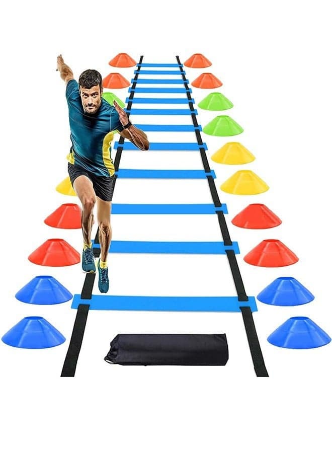 Speed & Agility Training Set, Resistae Parachute & Agility Speed Ladder, Steel Stakes, Disc Cones or Football Soccer Training Aid